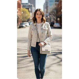 Armani Exchange Womens Genuine Leather Crossbody Bag White With Chain Strap